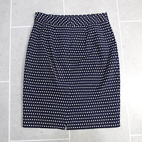 Coldwater Creek Cotton Navy Polka Dot Pencil Skirt, Size 8 - Picture 2 of 6
